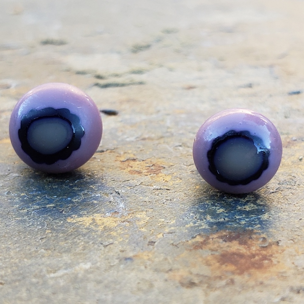 ☆ Purple/Black Flower ☆ Handblown Glass Earrings ☆